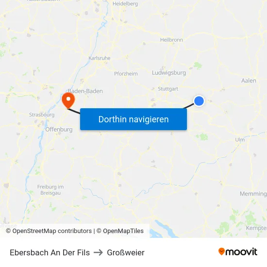 Ebersbach An Der Fils to Großweier map