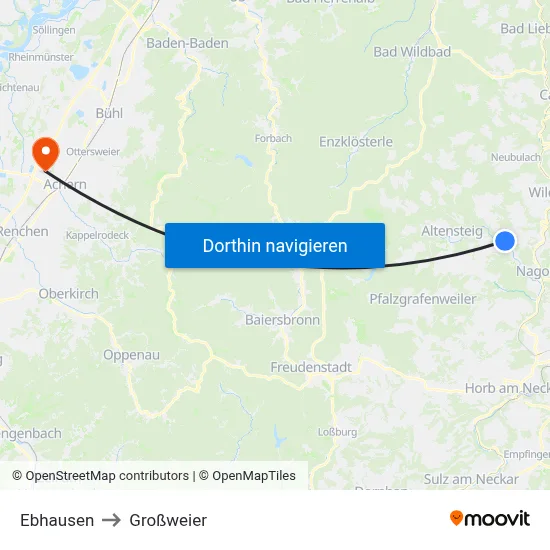Ebhausen to Großweier map