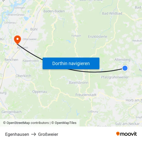 Egenhausen to Großweier map