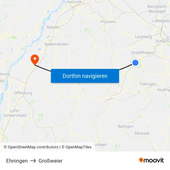 Ehningen to Großweier map