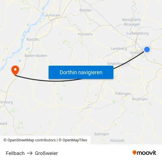 Fellbach to Großweier map