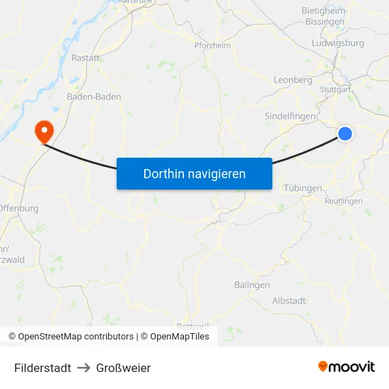 Filderstadt to Großweier map