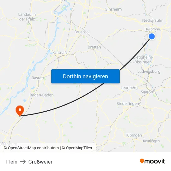 Flein to Großweier map