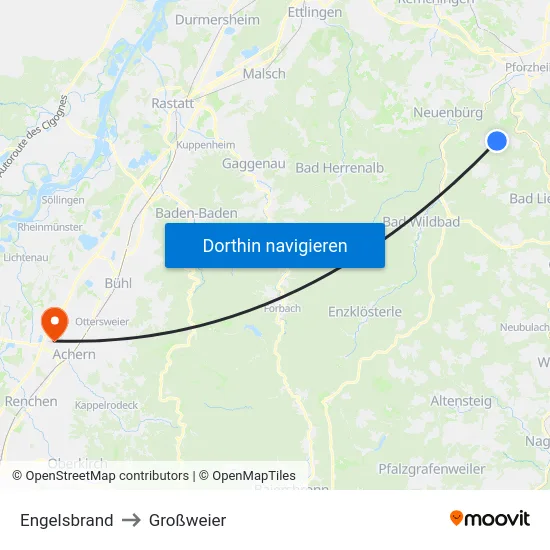 Engelsbrand to Großweier map