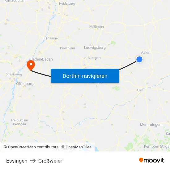 Essingen to Großweier map