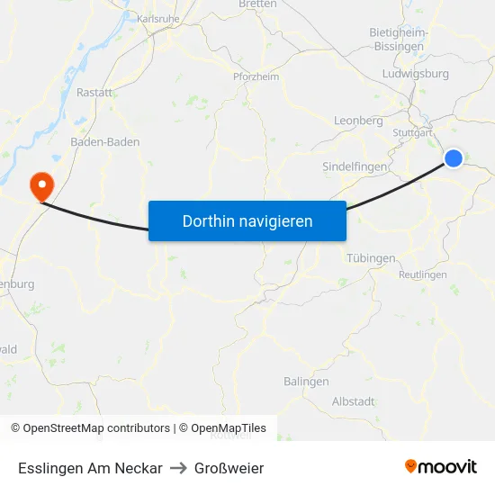 Esslingen Am Neckar to Großweier map