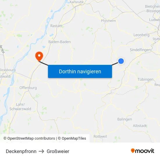 Deckenpfronn to Großweier map