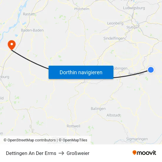 Dettingen An Der Erms to Großweier map