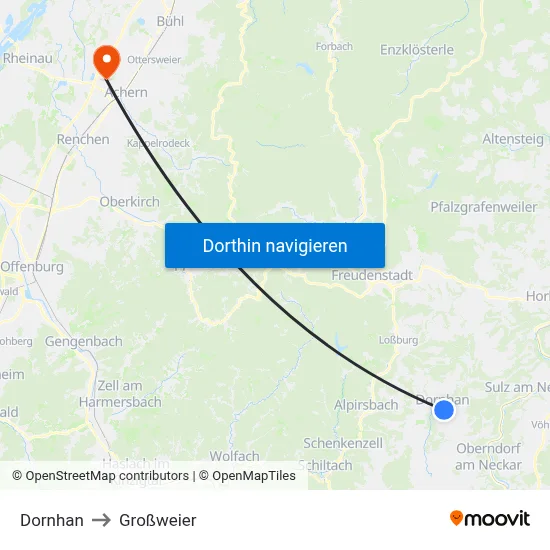 Dornhan to Großweier map