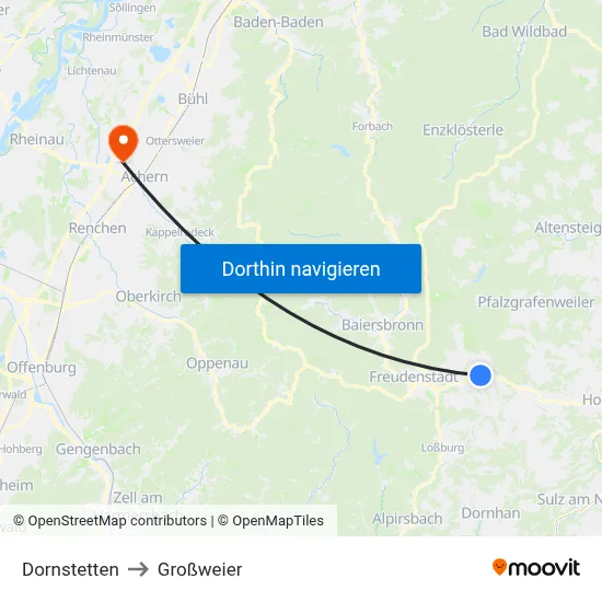 Dornstetten to Großweier map