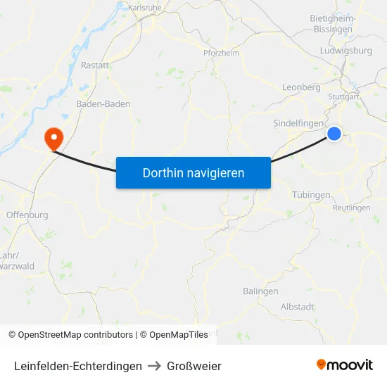 Leinfelden-Echterdingen to Großweier map