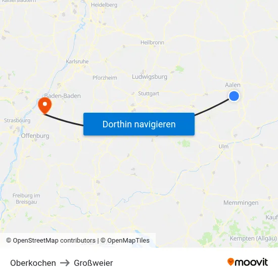 Oberkochen to Großweier map