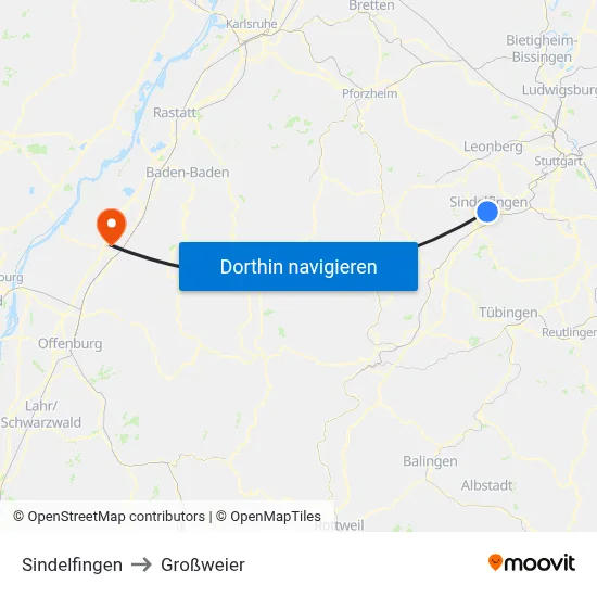 Sindelfingen to Großweier map