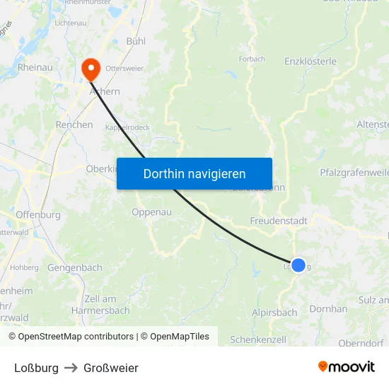 Loßburg to Großweier map