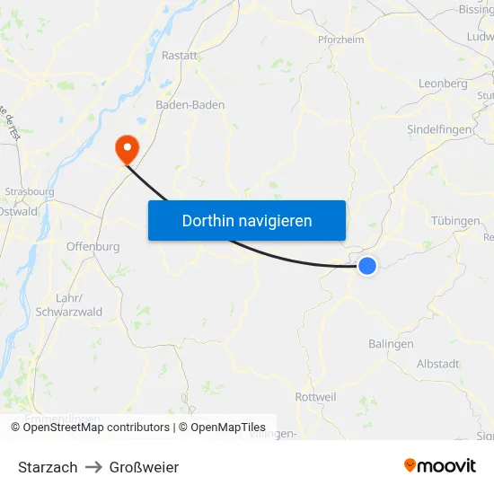 Starzach to Großweier map