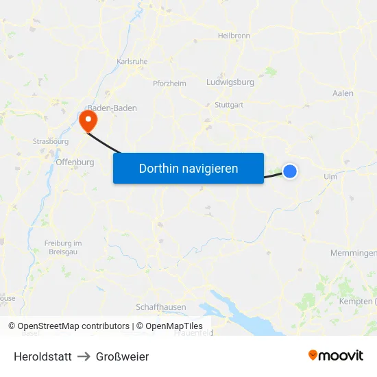 Heroldstatt to Großweier map