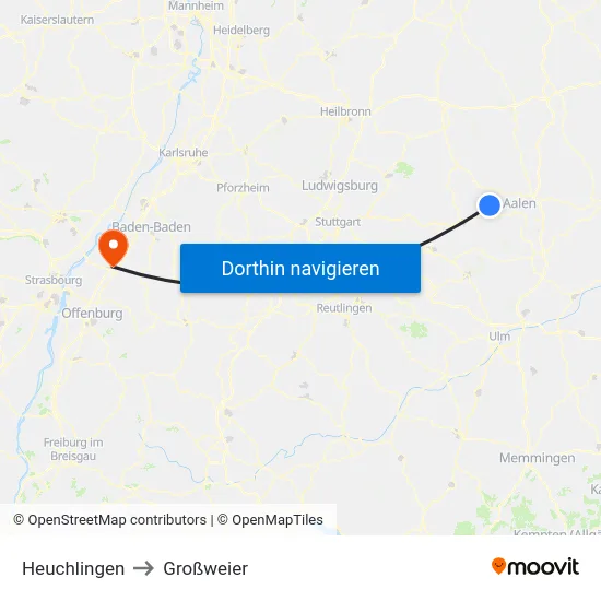Heuchlingen to Großweier map