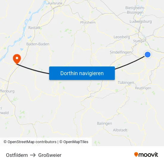 Ostfildern to Großweier map