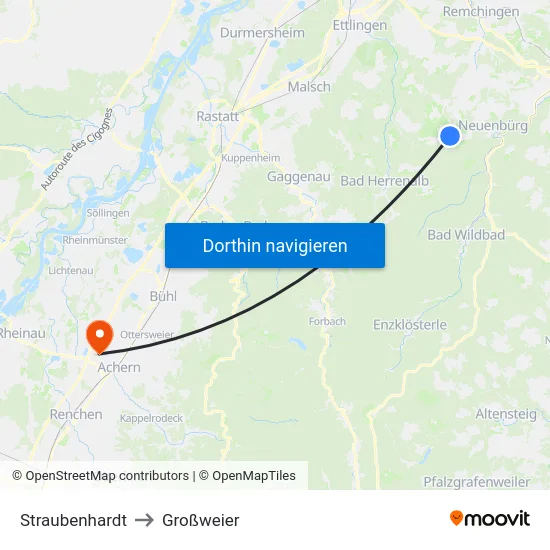 Straubenhardt to Großweier map