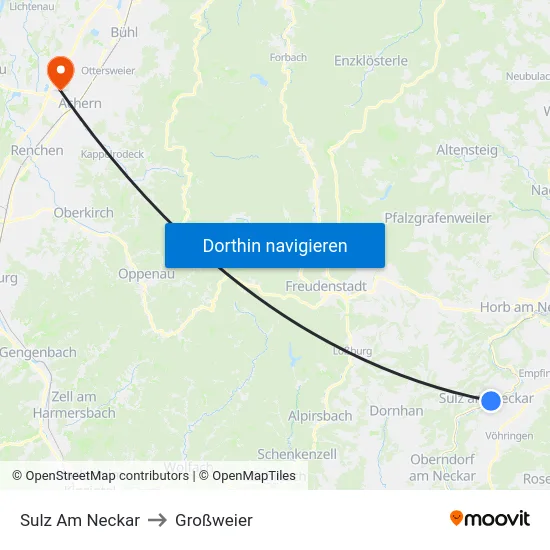 Sulz Am Neckar to Großweier map