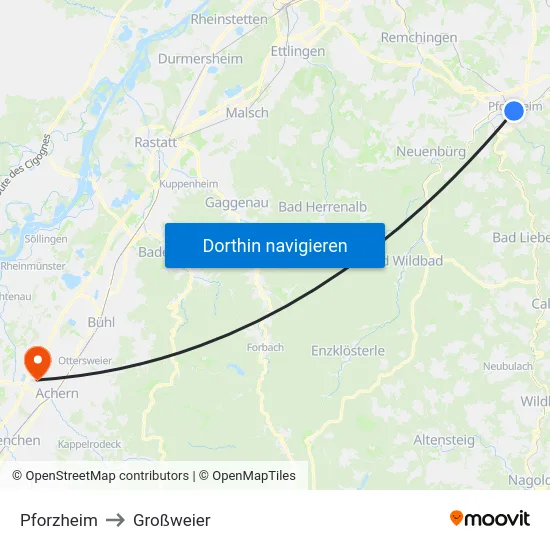 Pforzheim to Großweier map