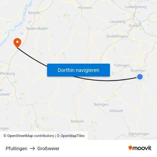 Pfullingen to Großweier map