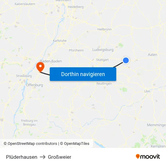Plüderhausen to Großweier map