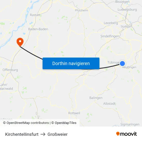 Kirchentellinsfurt to Großweier map