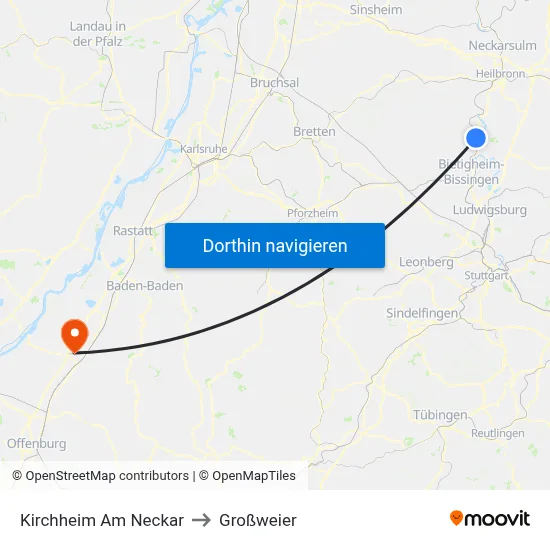 Kirchheim Am Neckar to Großweier map