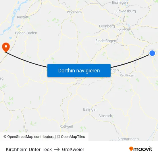 Kirchheim Unter Teck to Großweier map