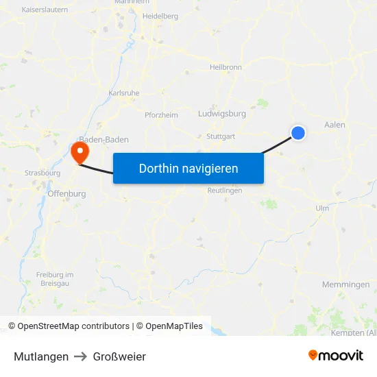 Mutlangen to Großweier map