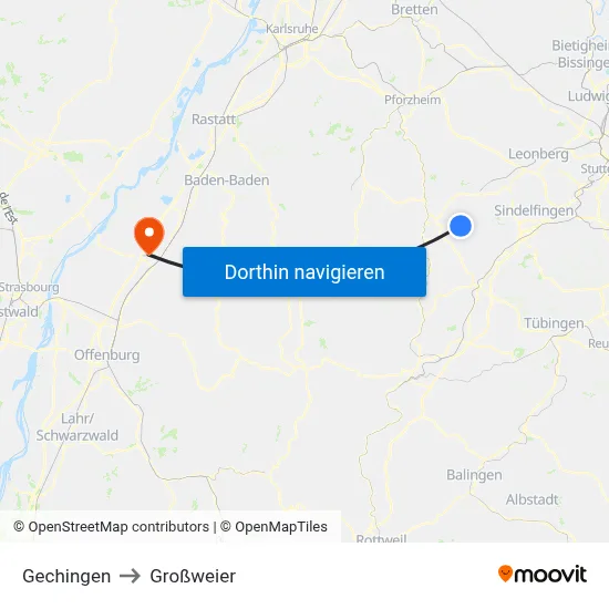 Gechingen to Großweier map