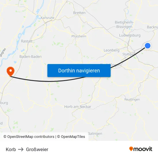 Korb to Großweier map