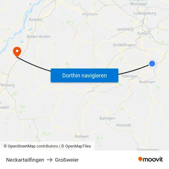 Neckartailfingen to Großweier map