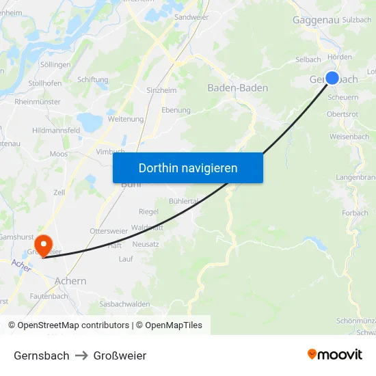 Gernsbach to Großweier map