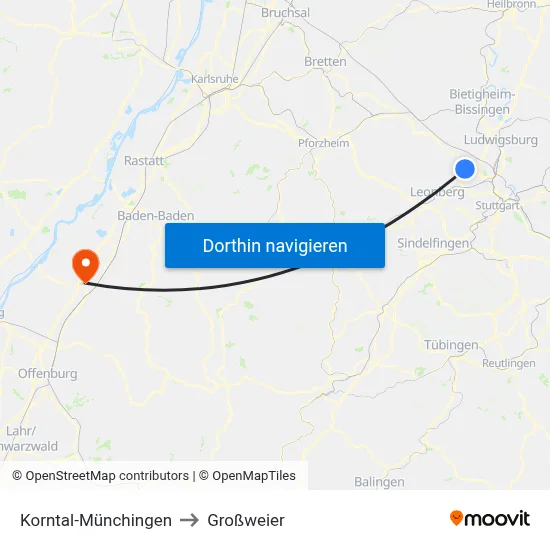 Korntal-Münchingen to Großweier map