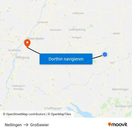 Nellingen to Großweier map