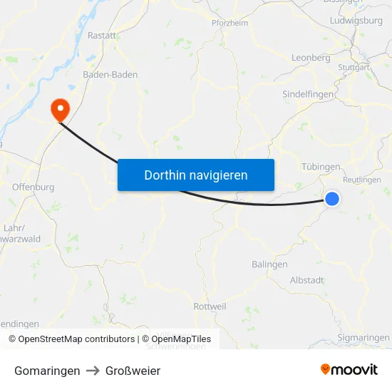 Gomaringen to Großweier map