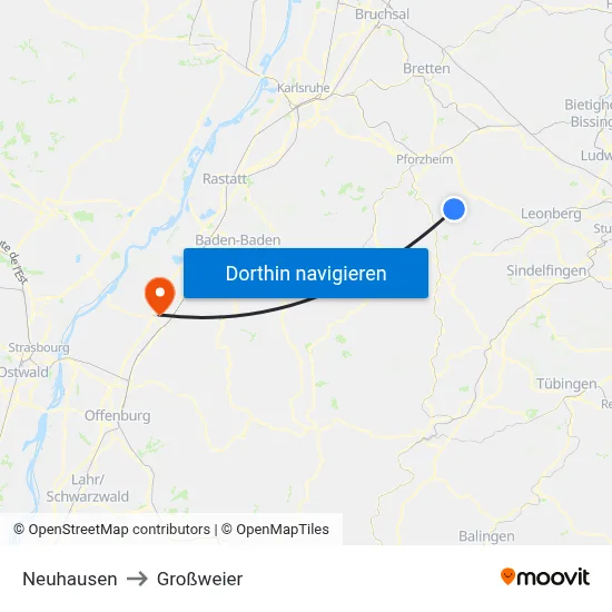 Neuhausen to Großweier map