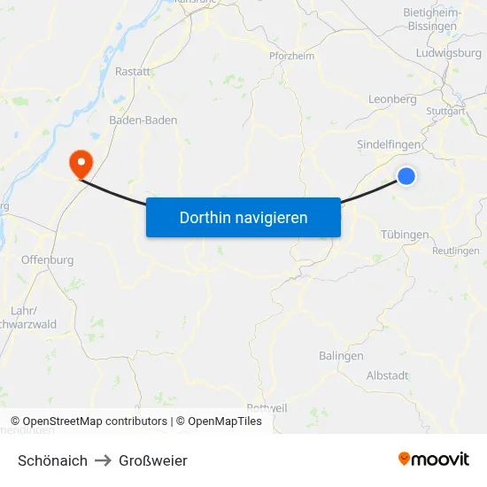 Schönaich to Großweier map