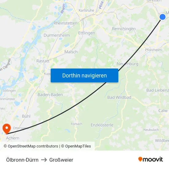 Ölbronn-Dürrn to Großweier map