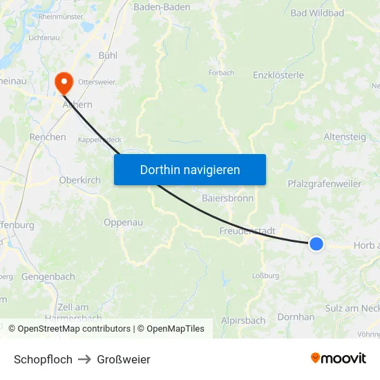 Schopfloch to Großweier map