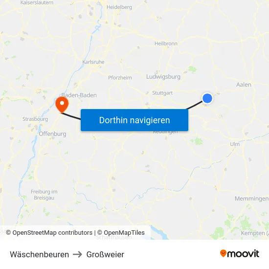 Wäschenbeuren to Großweier map