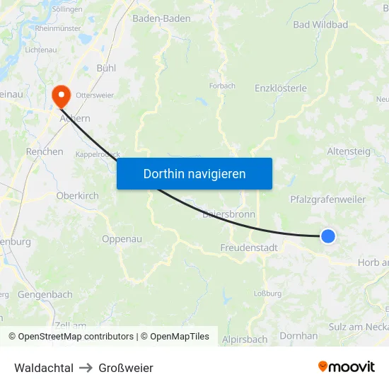 Waldachtal to Großweier map