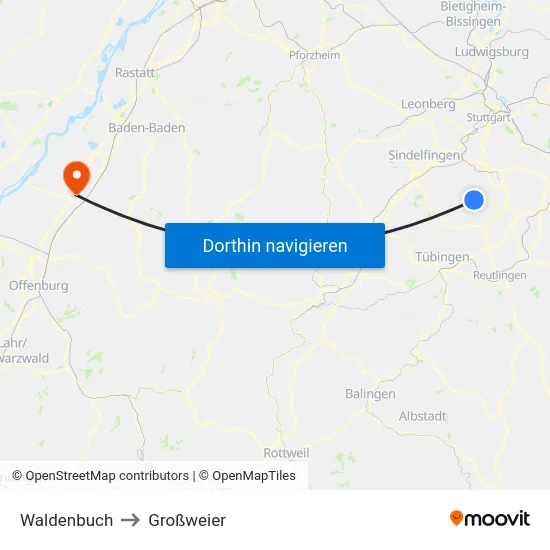 Waldenbuch to Großweier map