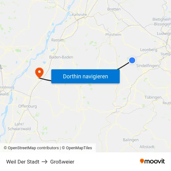 Weil Der Stadt to Großweier map