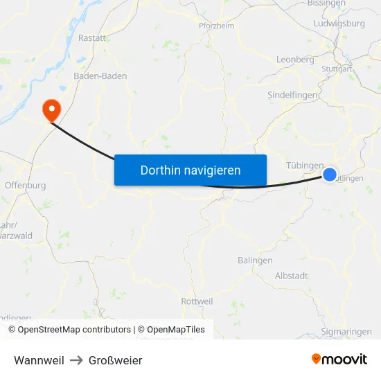 Wannweil to Großweier map
