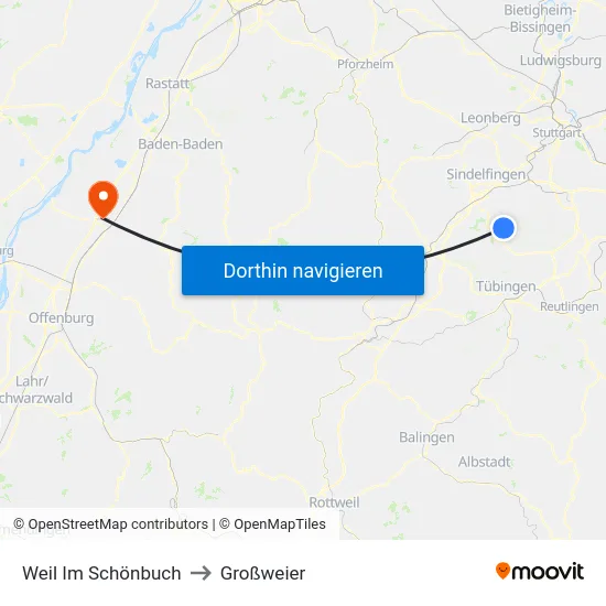 Weil Im Schönbuch to Großweier map