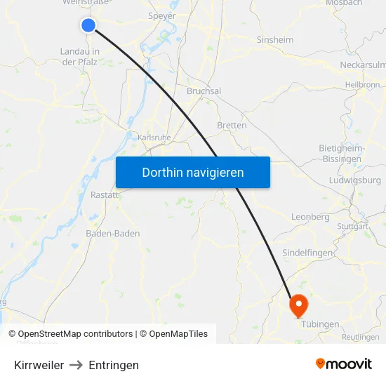 Kirrweiler to Entringen map