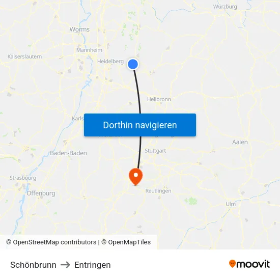 Schönbrunn to Entringen map